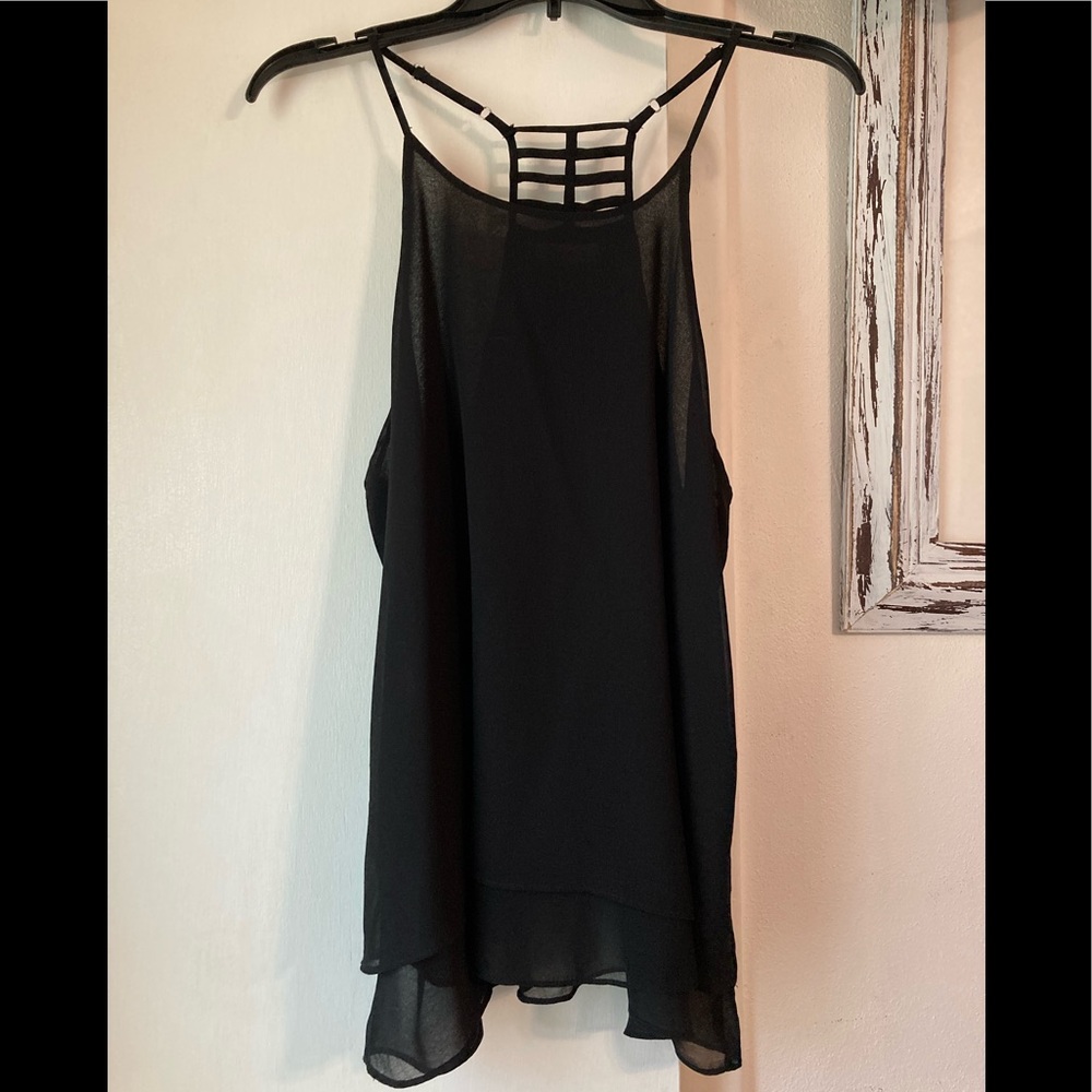 E & M Sleeveless Layered Sheer Black Top Sz L